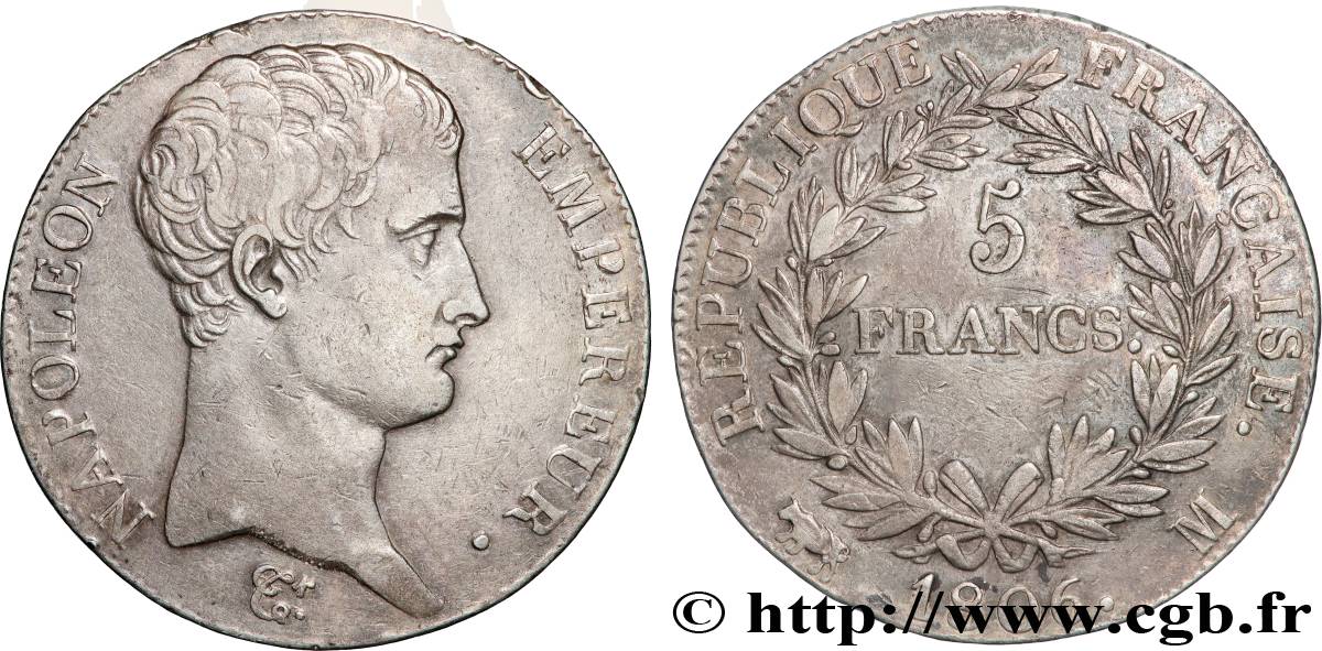 5 francs Napoléon Empereur, Calendrier grégorien 1806 Toulouse F.304/8 SS 