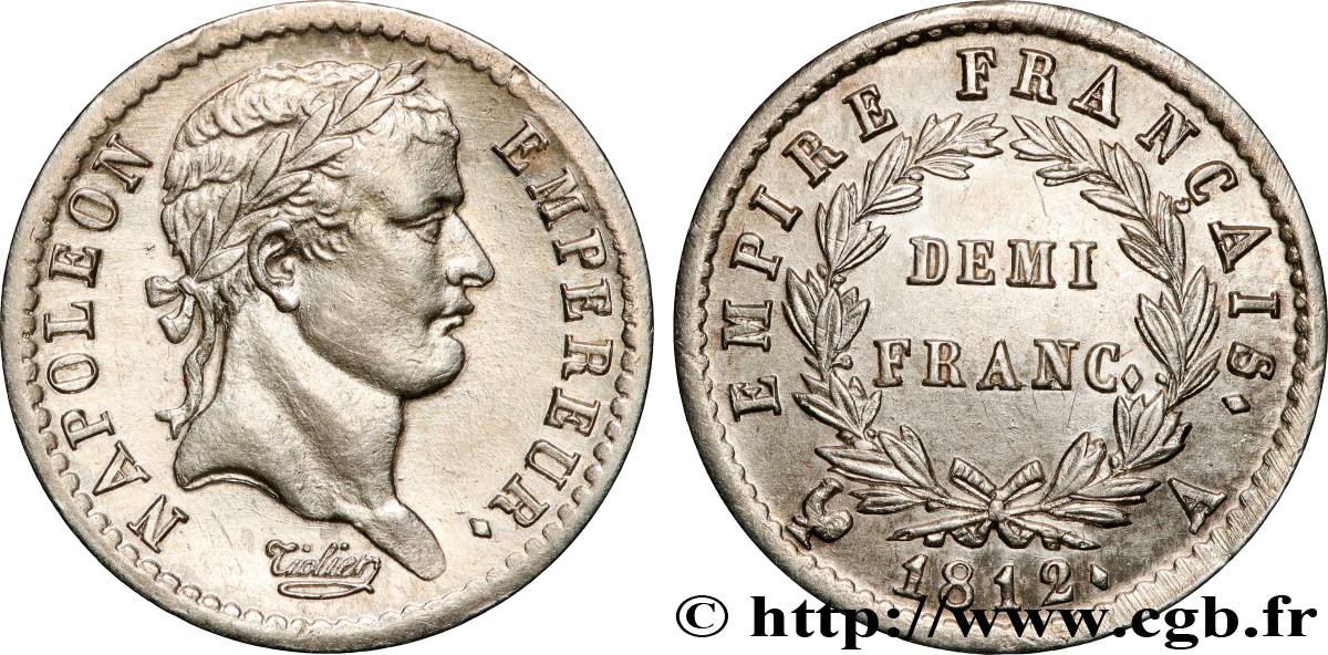 Demi-franc Napoléon Ier tête laurée, Empire français 1812 Paris F.178/35 SUP 