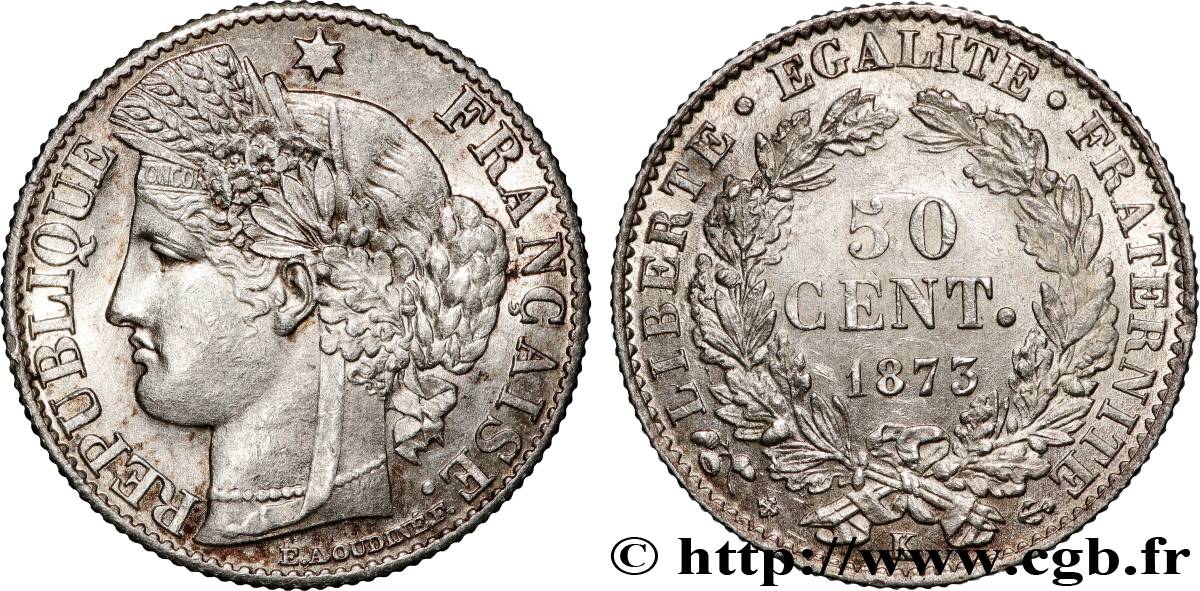 50 centimes Cérès, IIIe République 1873 Bordeaux F.189/6 SUP60 