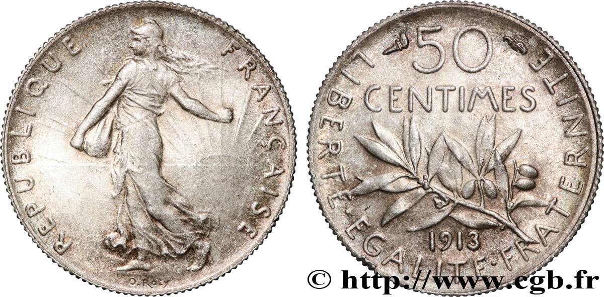 50 centimes Semeuse 1913 Paris F.190/20 SPL64 