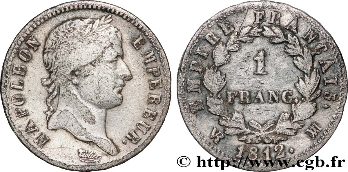 1 franc Napoléon Ier tête laurée, Empire français 1812 Marseille F.205/51 B+ 