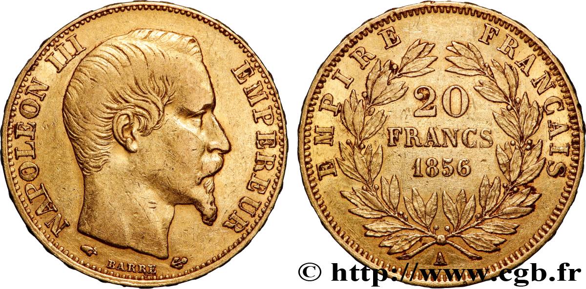 20 francs or Napoléon III, tête nue 1856 Paris F.531/9 MBC 