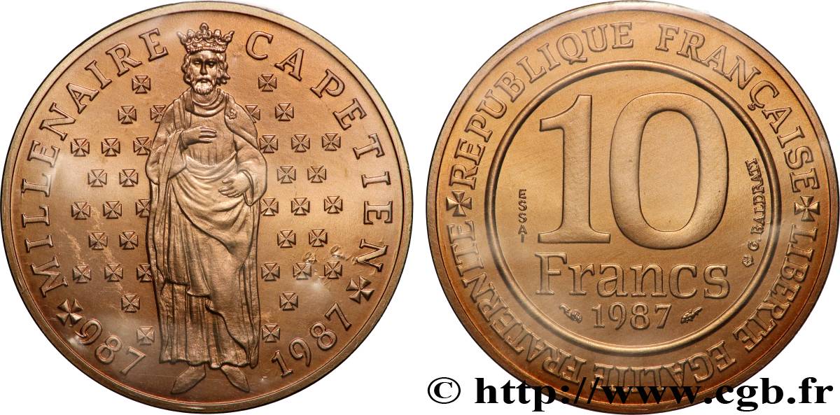 Essai de 10 francs Millénaire Capétien 1987 Pessac F.371/1 ST 