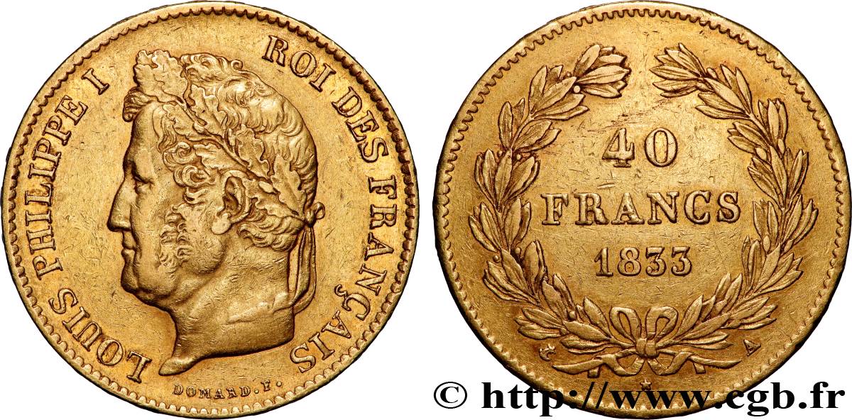 40 francs or Louis-Philippe 1833 Paris F.546/5 XF 