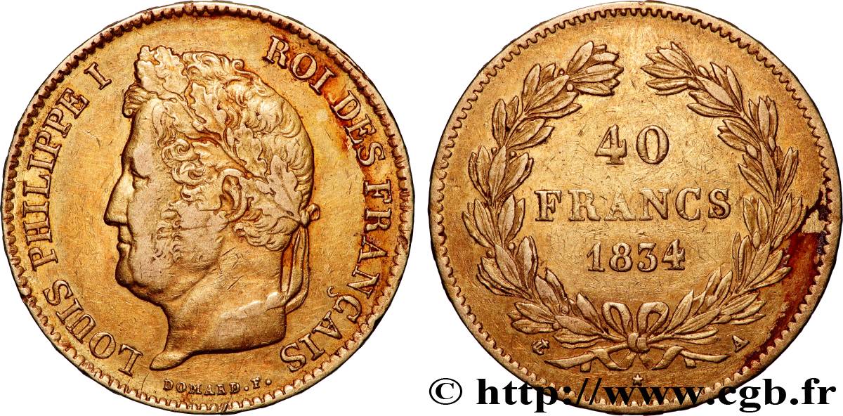 40 francs or Louis-Philippe 1834 Paris F.546/6 XF 