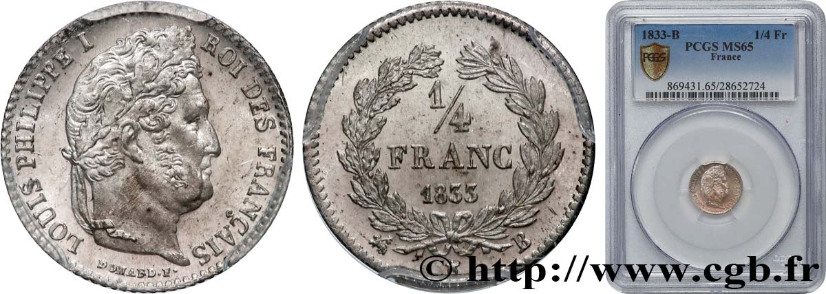 1/4 franc Louis-Philippe 1833 Rouen F.166/31 FDC65 PCGS