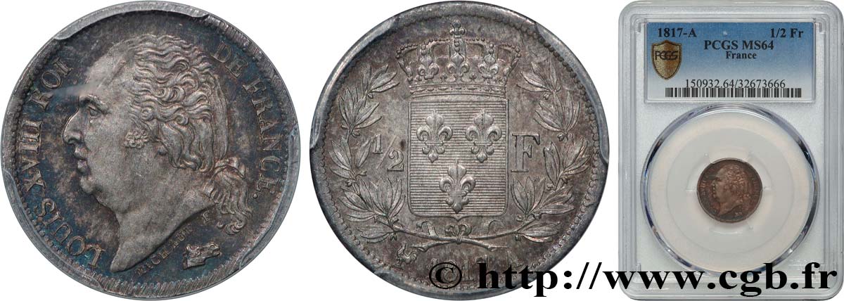 1/2 franc Louis XVIII 1817 Paris F.179/9 SPL64 PCGS