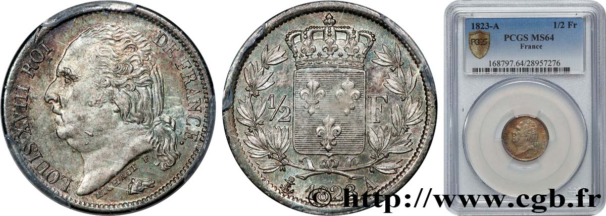 1/2 franc Louis XVIII 1823 Paris F.179/34 MS64 PCGS