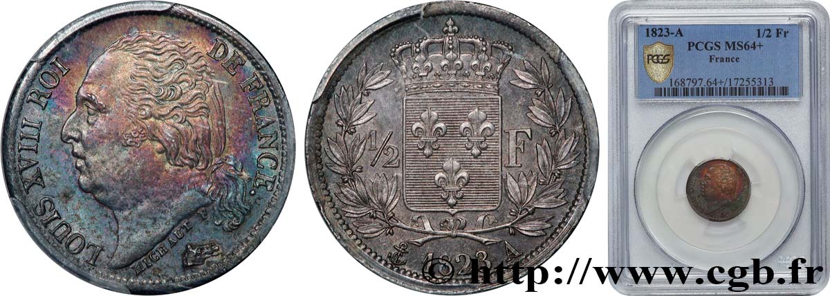 1/2 franc Louis XVIII 1823 Paris F.179/34 MS64 PCGS