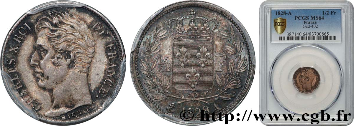 1/2 franc Charles X 1828 Paris F.180/25 MS64 PCGS