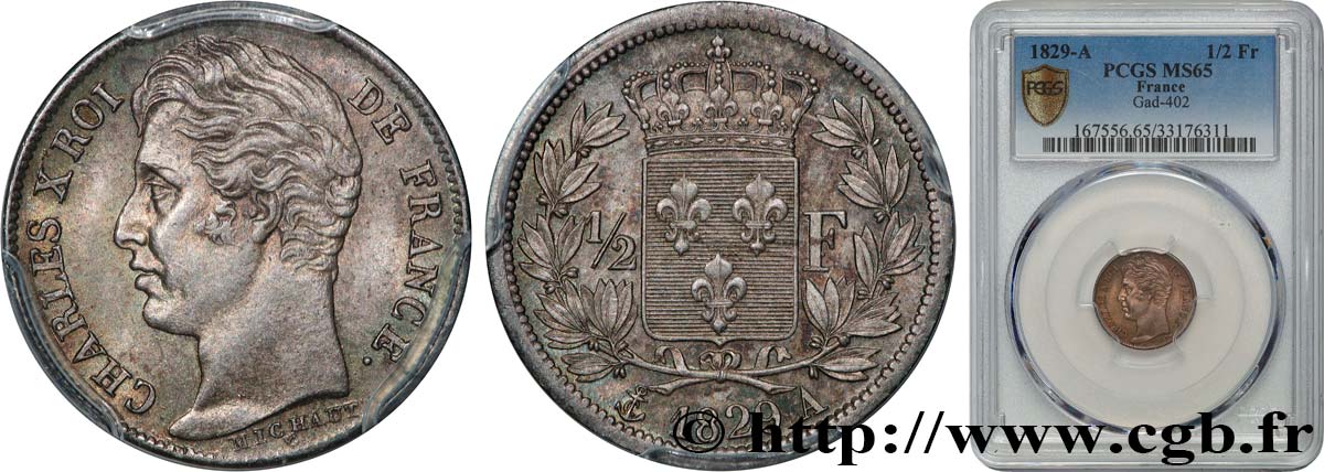 1/2 franc Charles X 1829 Paris F.180/37 MS65 PCGS