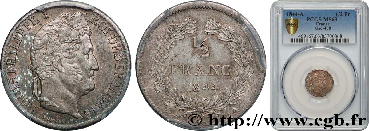 1/2 franc Louis-Philippe 1844 Paris F.182/103 MS63 PCGS