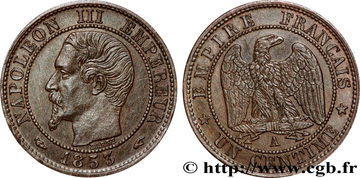 Un centime Napoléon III, tête nue 1853 Paris F.102/1 SUP 