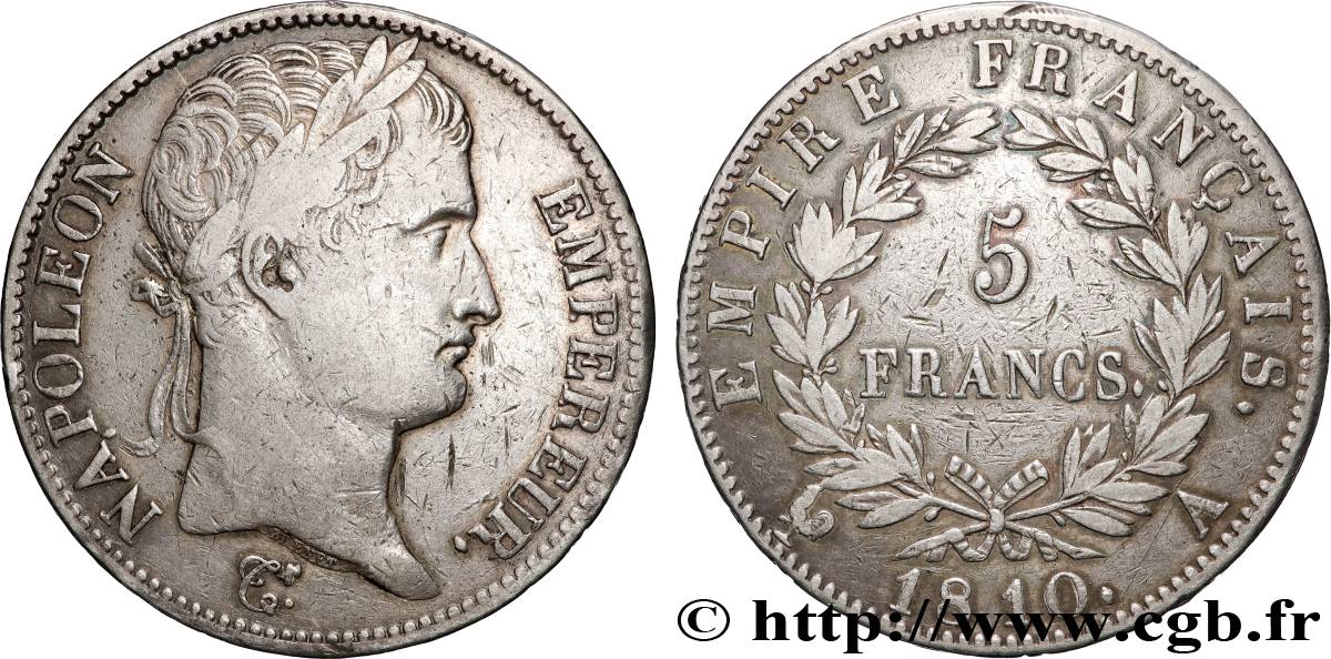 5 francs Napoléon Empereur, Empire français 1810 Paris F.307/14 TB 