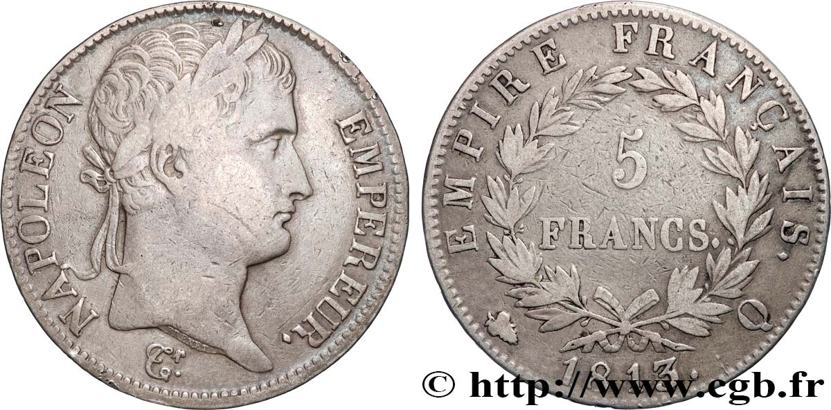 5 francs Napoléon Empereur, Empire français 1813 Perpignan F.307/70 TB 