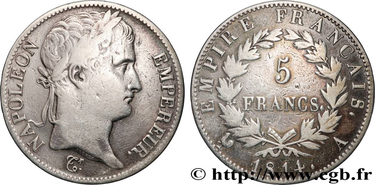 5 francs Napoléon Empereur, Empire français 1814 Paris F.307/76 TB 