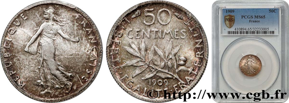 50 centimes Semeuse 1909  F.190/16 MS65 PCGS