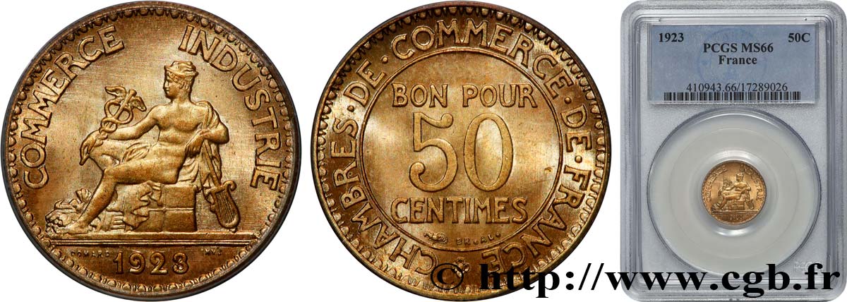 50 centimes Chambres de Commerce 1923 Paris F.191/5 FDC66 PCGS