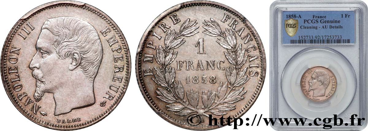 1 franc Napoléon III, tête nue 1858 Paris F.214/11 SUP PCGS