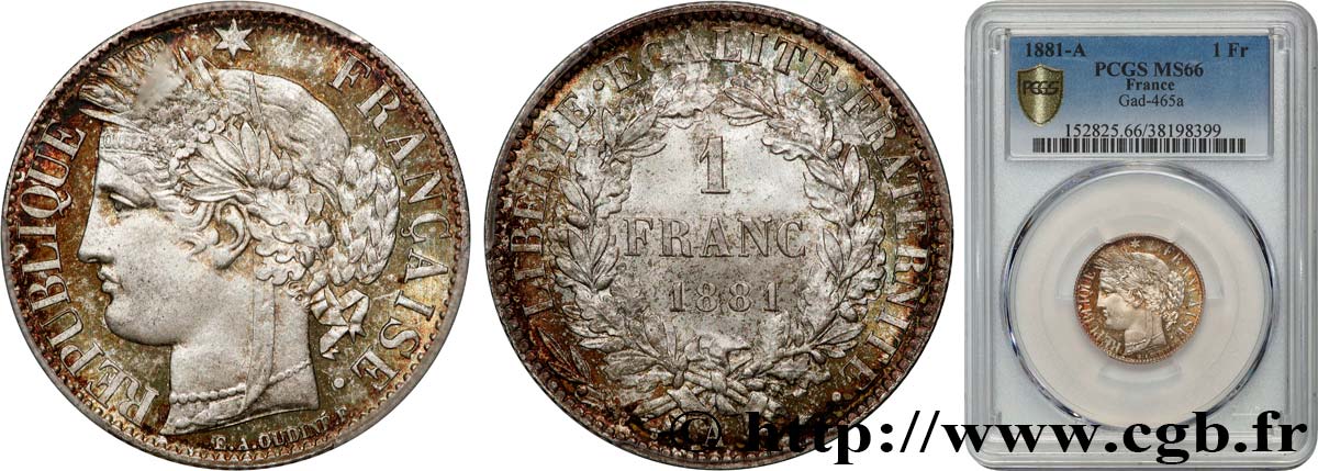 1 franc Cérès, Troisième République 1881 Paris F.216/8 MS65 PCGS