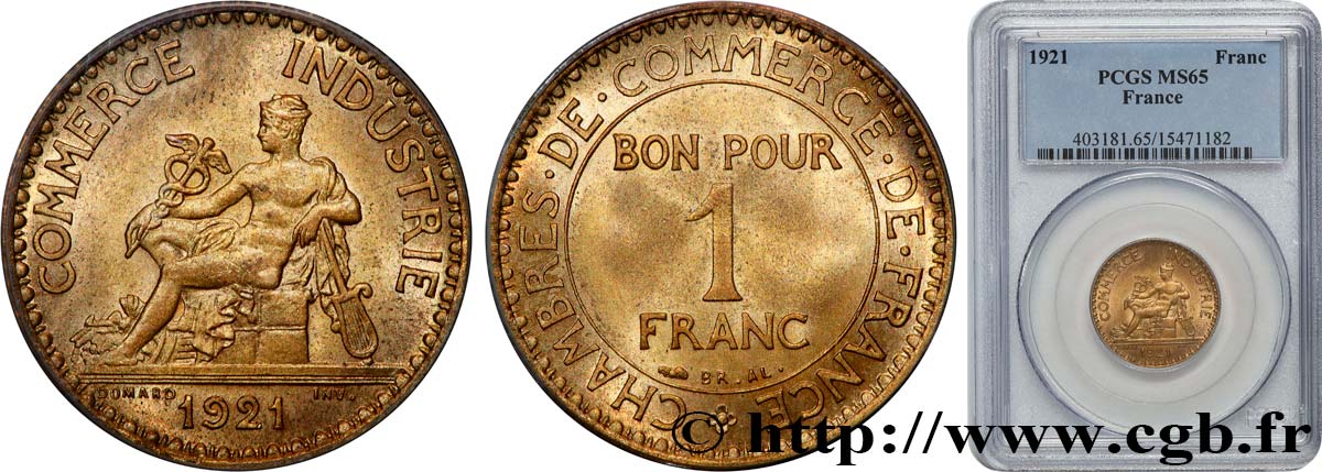 1 franc Chambres de Commerce 1921 Paris F.218/3 ST65 PCGS