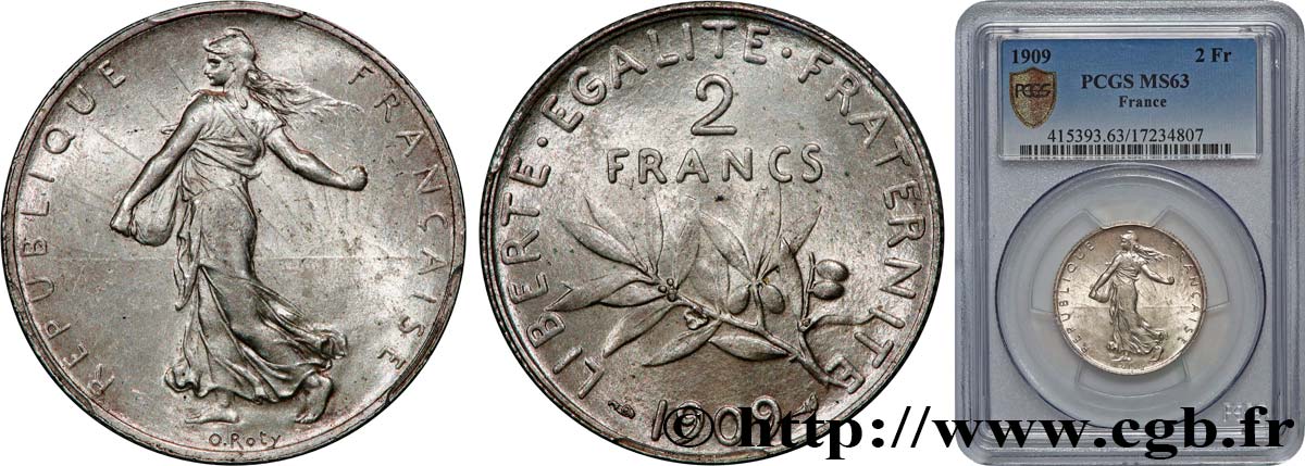 2 francs Semeuse 1909  F.266/11 SPL63 PCGS