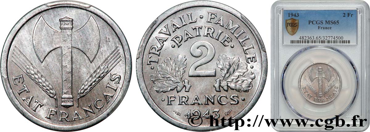 2 francs Francisque 1943  F.270/2 FDC65 PCGS