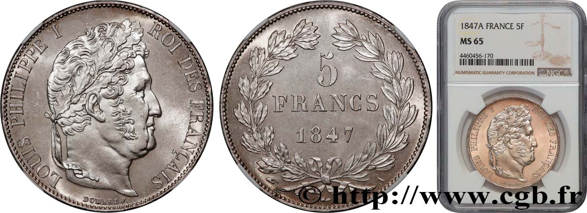 5 francs IIIe type Domard 1847 Paris F.325/14 FDC65 NGC