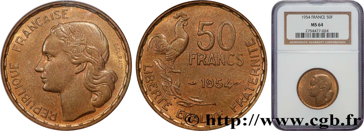 50 francs Guiraud 1954  F.425/12 SPL64 NGC