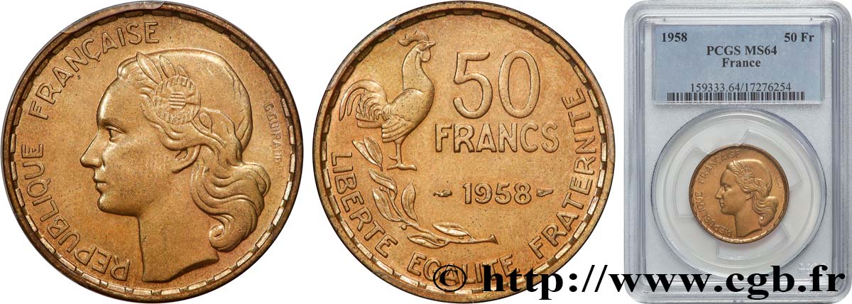 50 Francs Guiraud 1958 Paris F.425/14 SPL64 PCGS