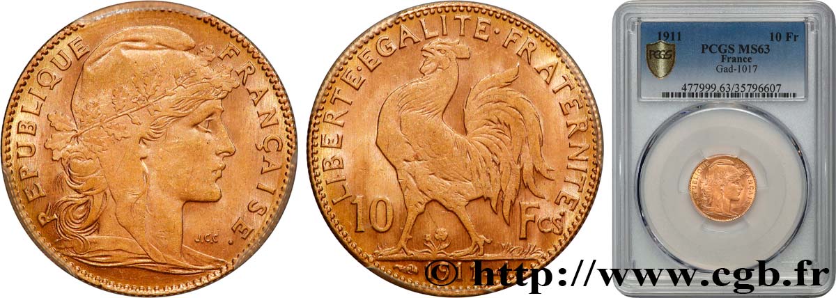 10 francs Coq 1911 Paris F.509/12 SPL63 PCGS