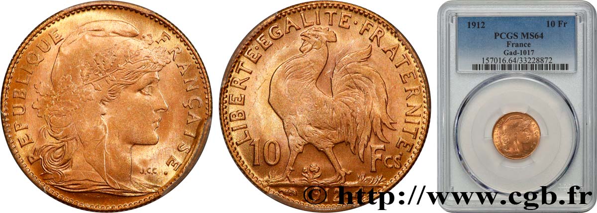 10 francs or Coq 1912 Paris F.509/13 SC64 PCGS