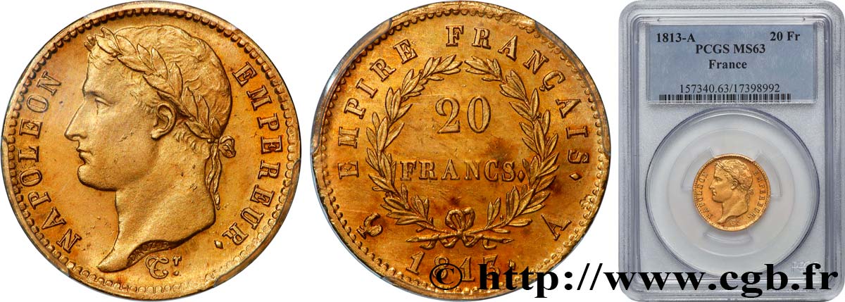 20 francs or Napoléon, tête laurée, Empire français 1813 Paris F.516/30 SPL63 PCGS