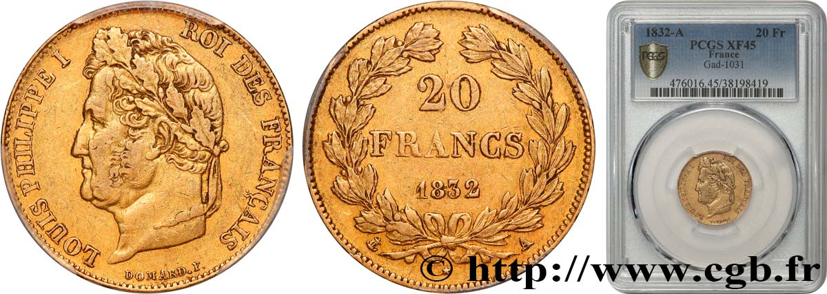 20 francs or Louis-Philippe, Domard 1832 Paris F.527/1 TTB45 PCGS