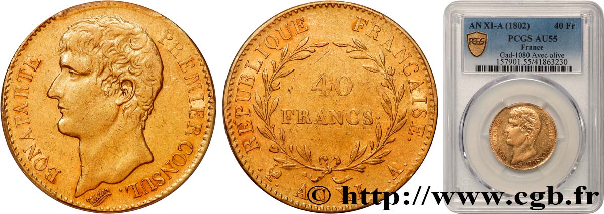 40 francs or Bonaparte Premier Consul 1803 Paris F.536/2 VZ55 PCGS