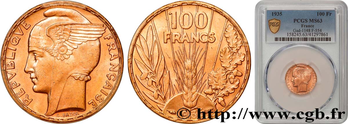 100 francs or, Bazor 1935 Paris F.554/6 MS63 PCGS