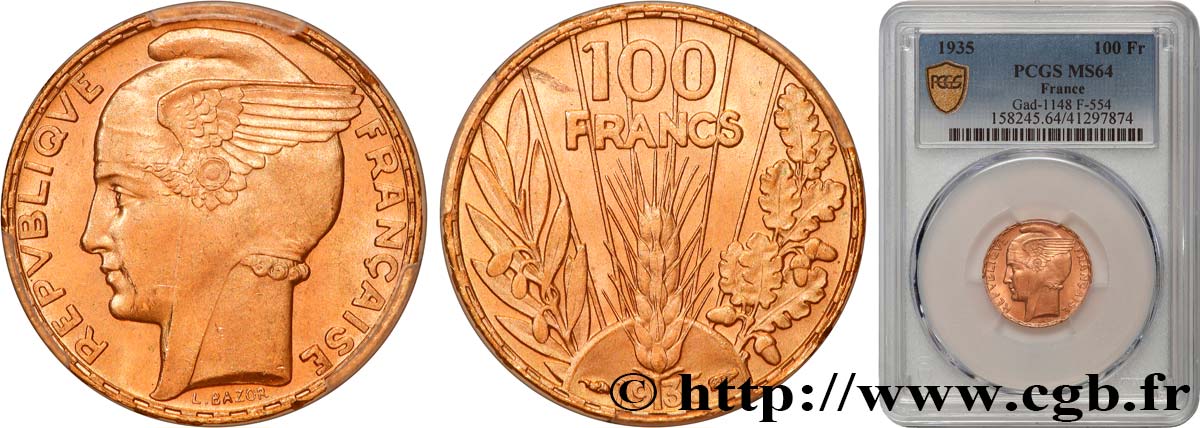 100 francs or, Bazor 1935 Paris F.554/6 SPL64 PCGS