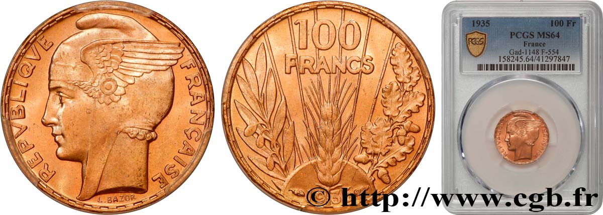 100 francs or, Bazor 1935 Paris F.554/6 SPL64 PCGS