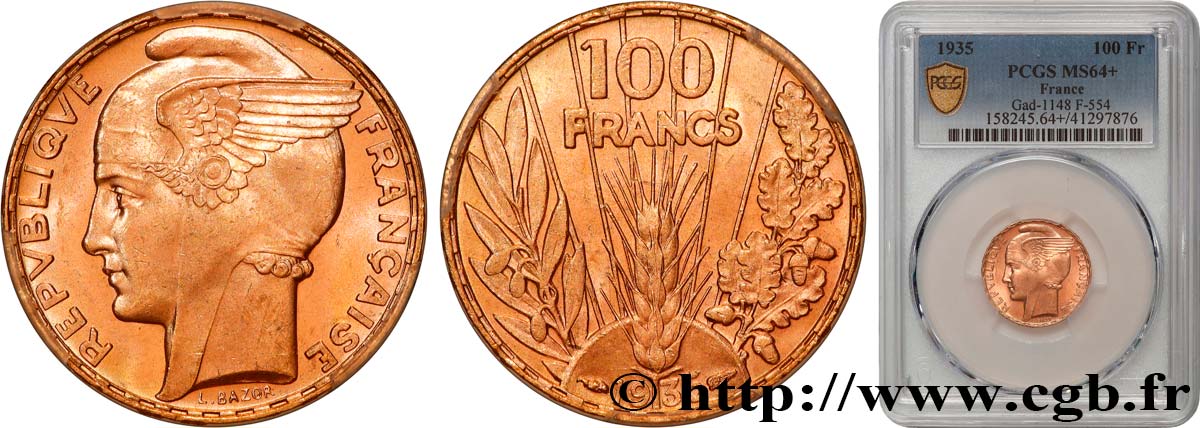 100 francs or, Bazor 1935 Paris F.554/6 SPL64 PCGS