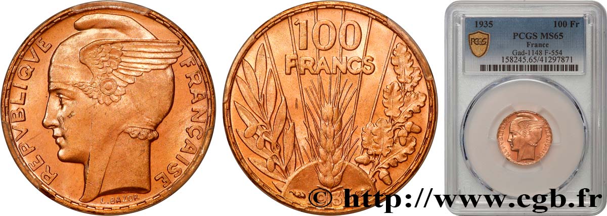 100 francs or, Bazor 1935 Paris F.554/6 MS65 PCGS