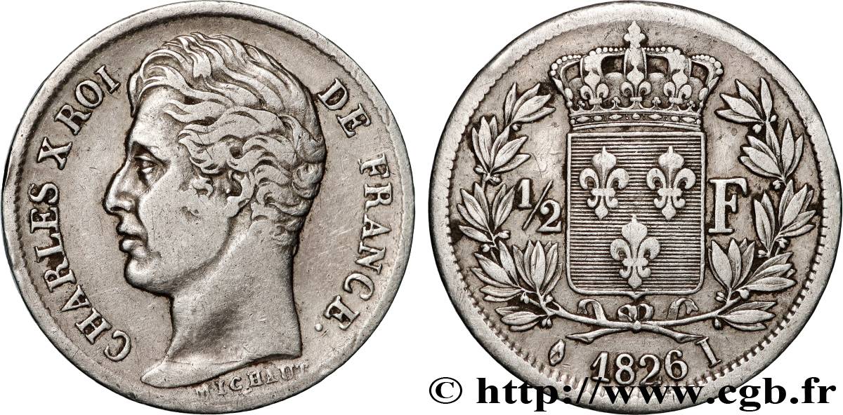 1/2 franc Charles X 1826 Limoges F.180/7 XF 