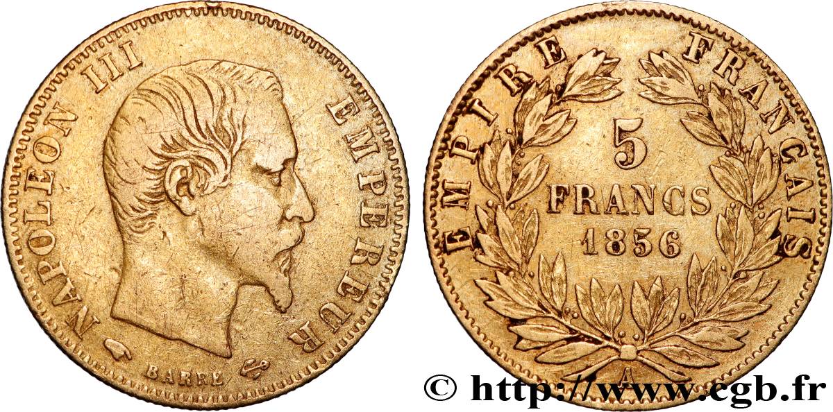 5 francs or Napoléon III, tête nue, grand module 1856 Paris F.501/2 TB 