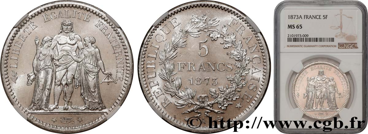 5 francs Hercule 1873 Paris F.334/9 FDC65 NGC