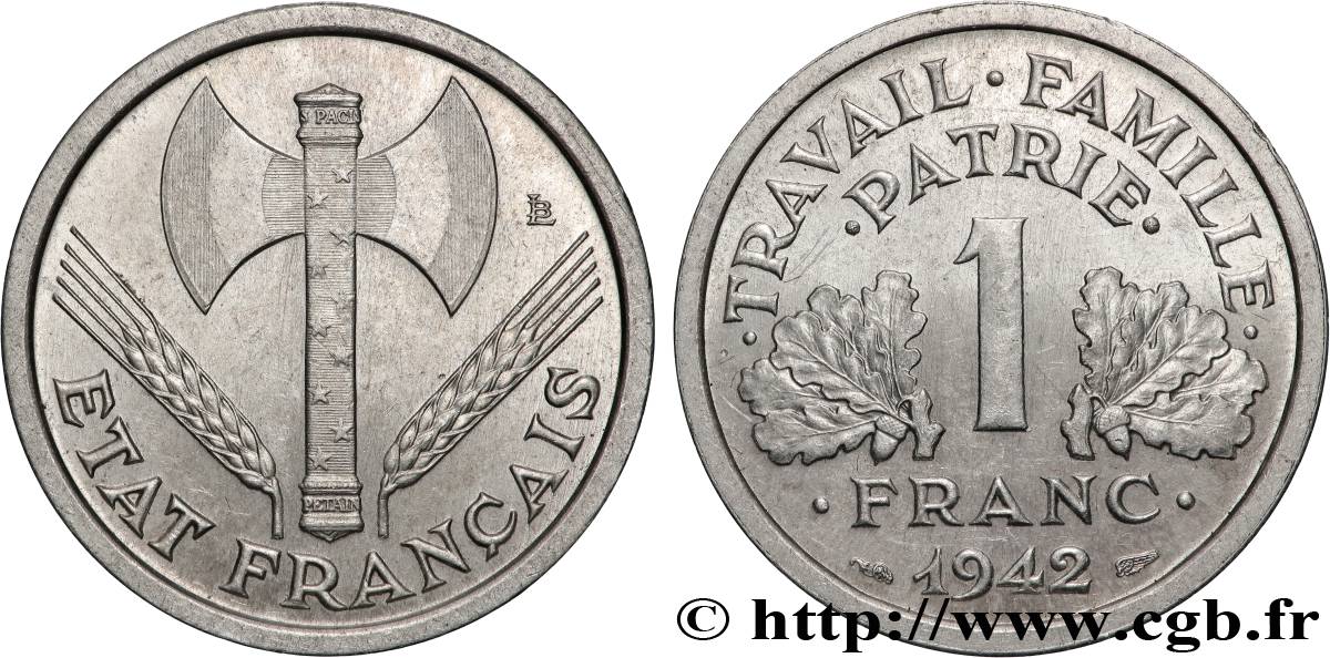 1 franc Francisque, lourde, avec les croix 1942 Paris F.222/2 VZ62 