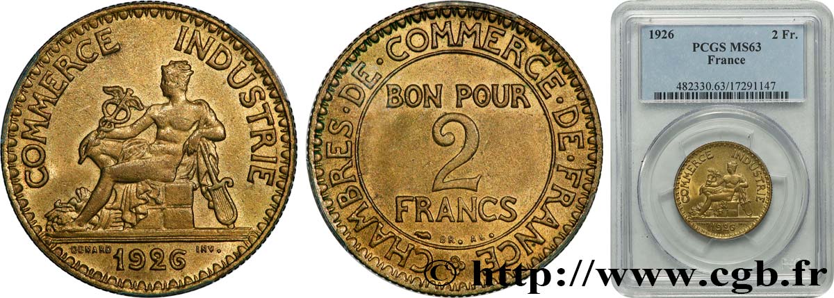 2 francs Chambres de Commerce 1926  F.267/8 MS63 PCGS