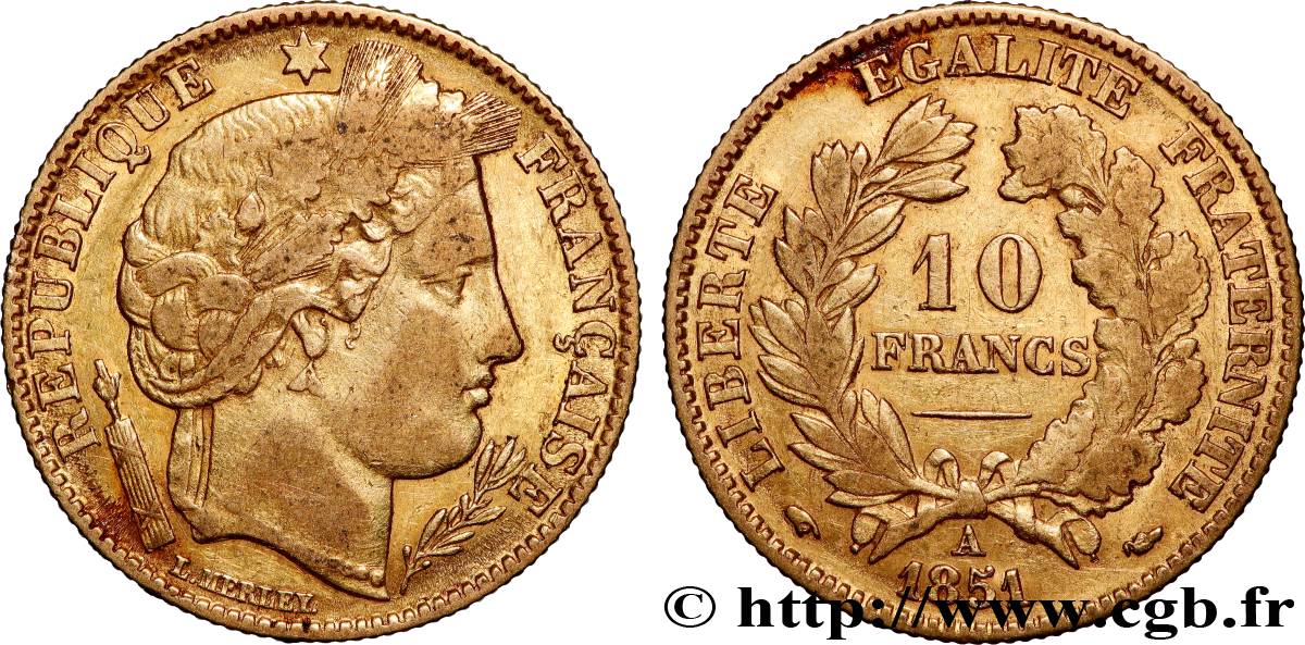 10 francs or Cérès, IIe République 1851 Paris F.504/3 TB 