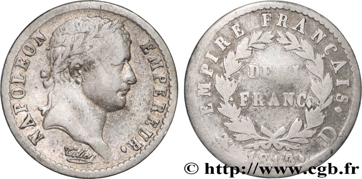 Demi-franc Napoléon Ier tête laurée, Empire français 1813 Lyon F.178/51 TB 