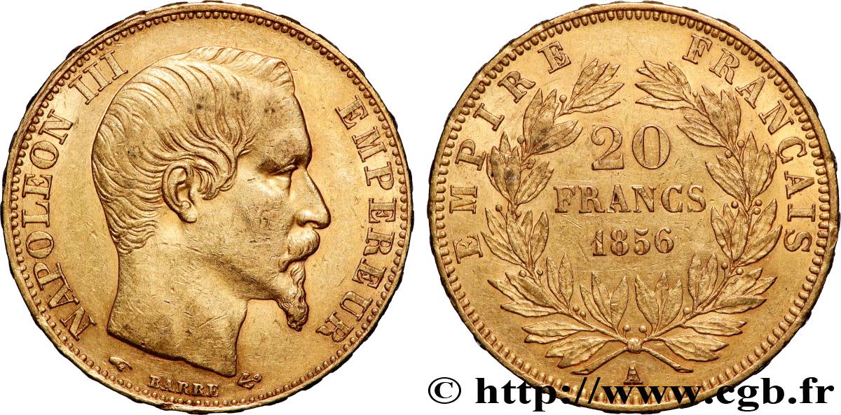 20 francs or Napoléon III, tête nue 1856 Paris F.531/9 TTB+ 