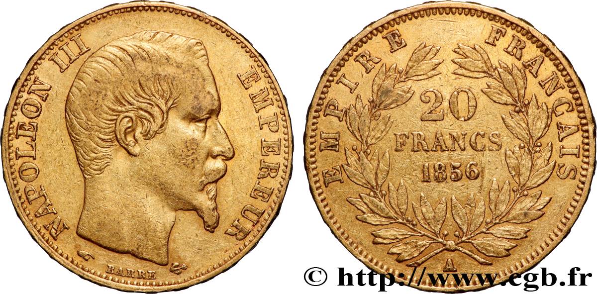 20 francs or Napoléon III, tête nue 1856 Paris F.531/9 XF 