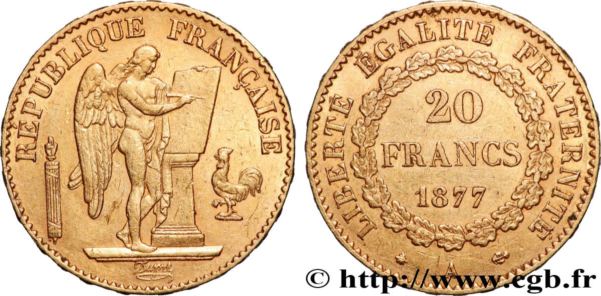 20 francs or Génie, Troisième République 1877 Paris F.533/5 fVZ 